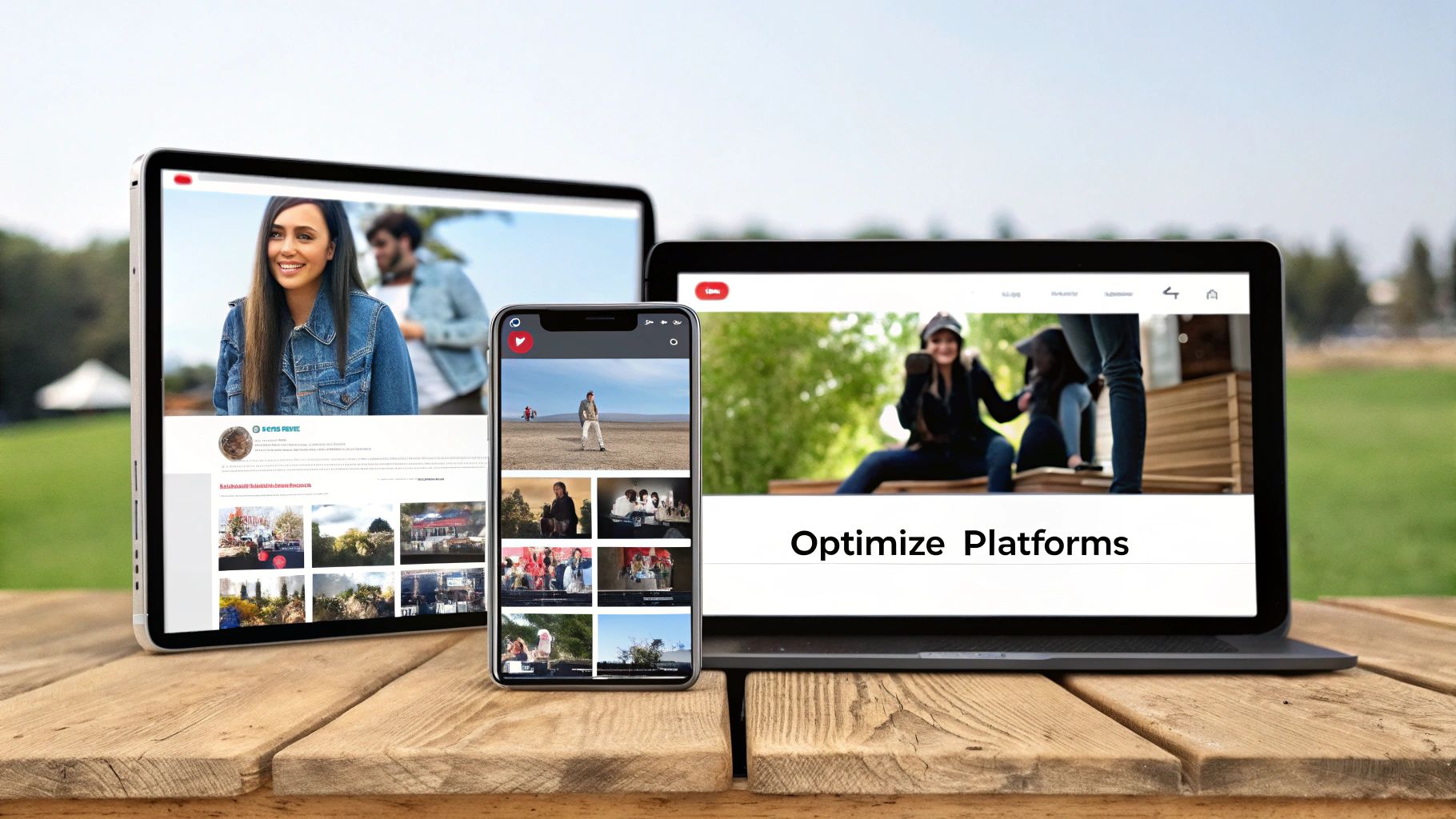 Devices displaying photo platform interface with multiple images across screens