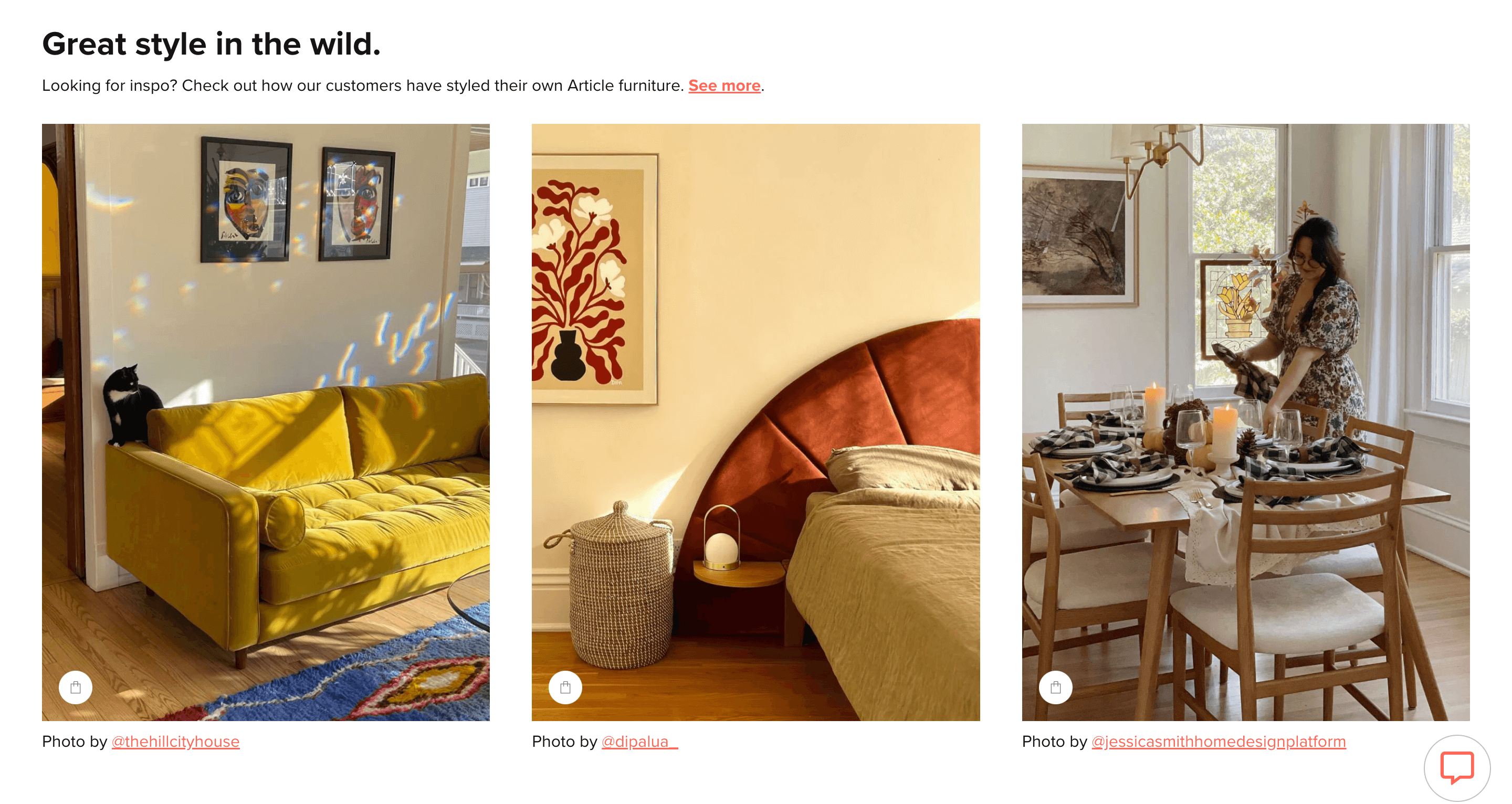 Three home interior scenes showcasing stylish furniture and decor