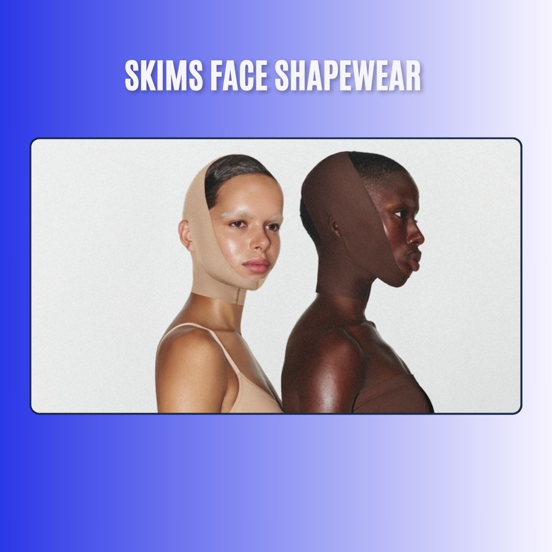Two models wearing Skims face shapewear in different skin tones