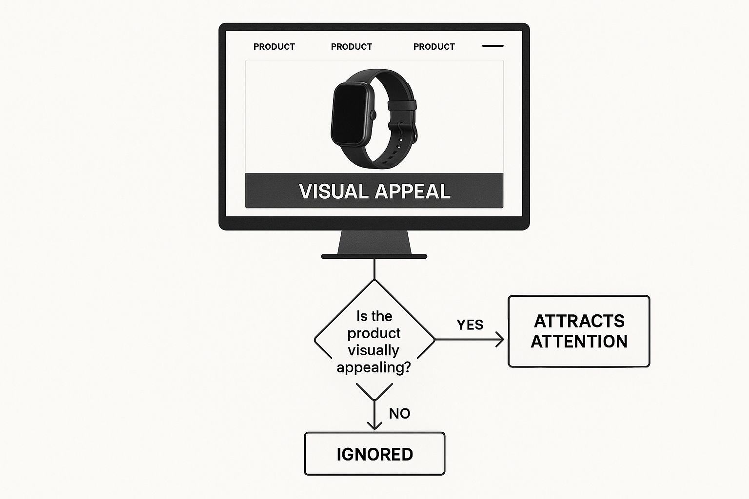 Flowchart showing how visual appeal determines a product's attention-grabbing potential