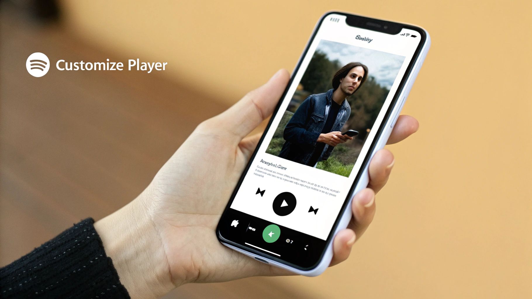 Spotify mobile app player screen showing an artist in denim jacket