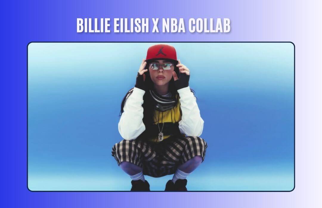 Person crouching in red cap, white and yellow layers against blue background