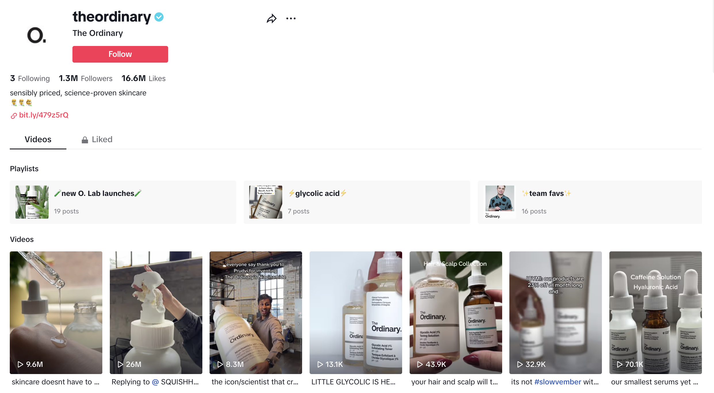 The Ordinary skincare brand profile showcasing various serum and skincare products