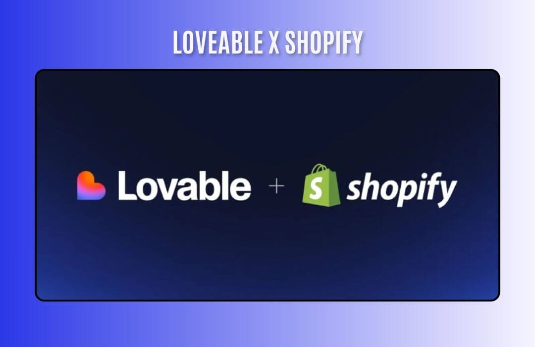 Lovable and Shopify logos on blue gradient partnership graphic