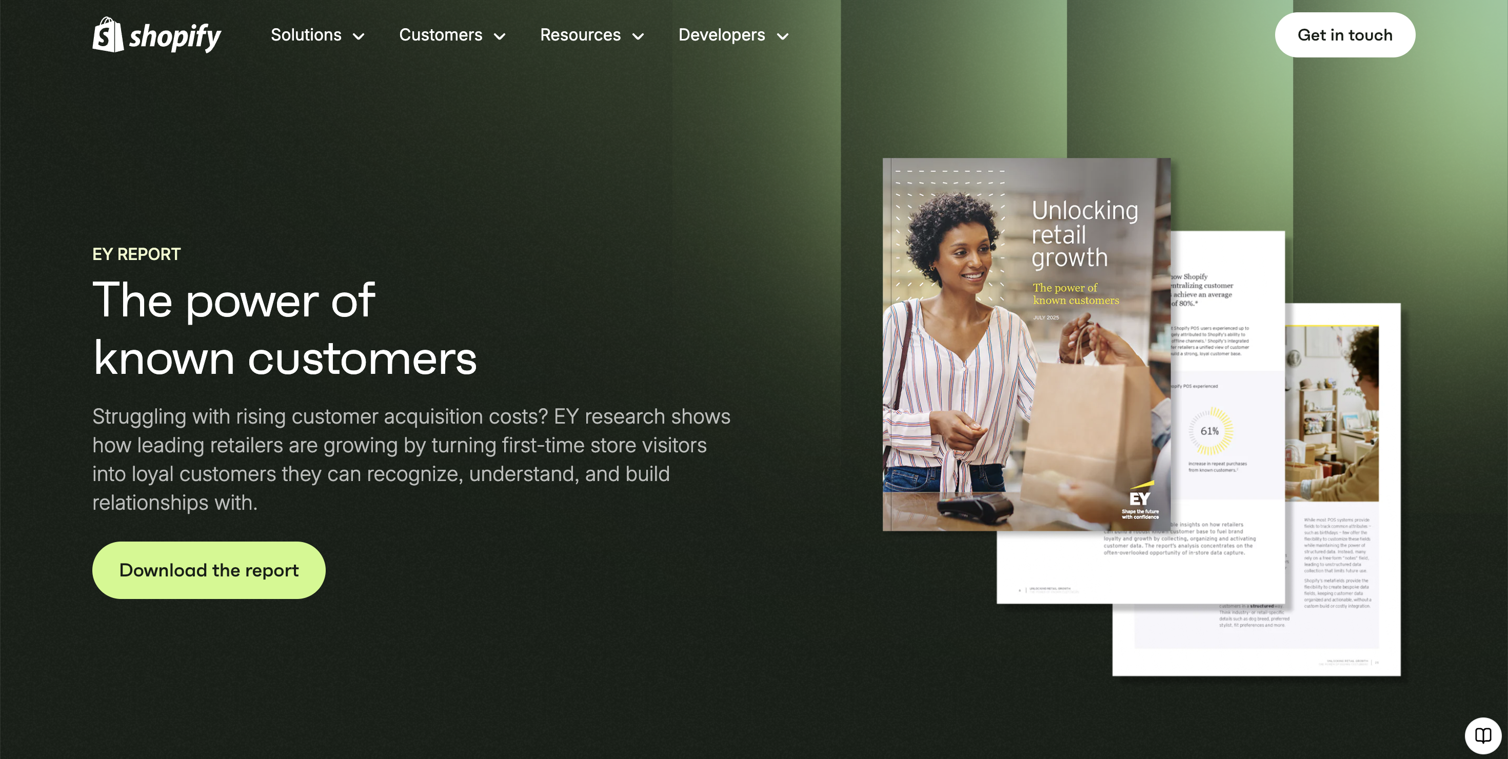 EY report cover with smiling retail worker holding shopping bag