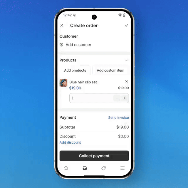 Mobile order creation screen for blue hair clip set