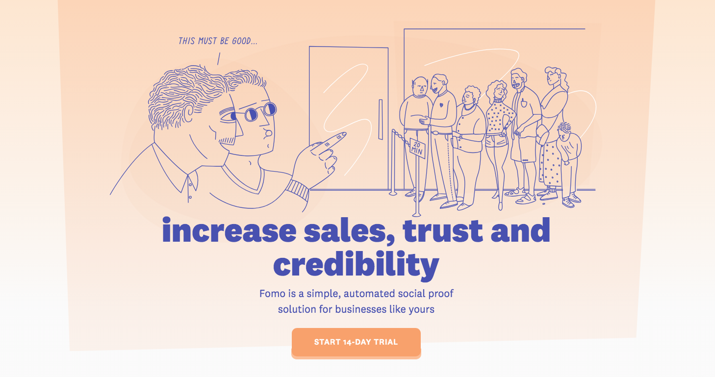 Illustration showing how Fomo increases sales, trust, and credibility