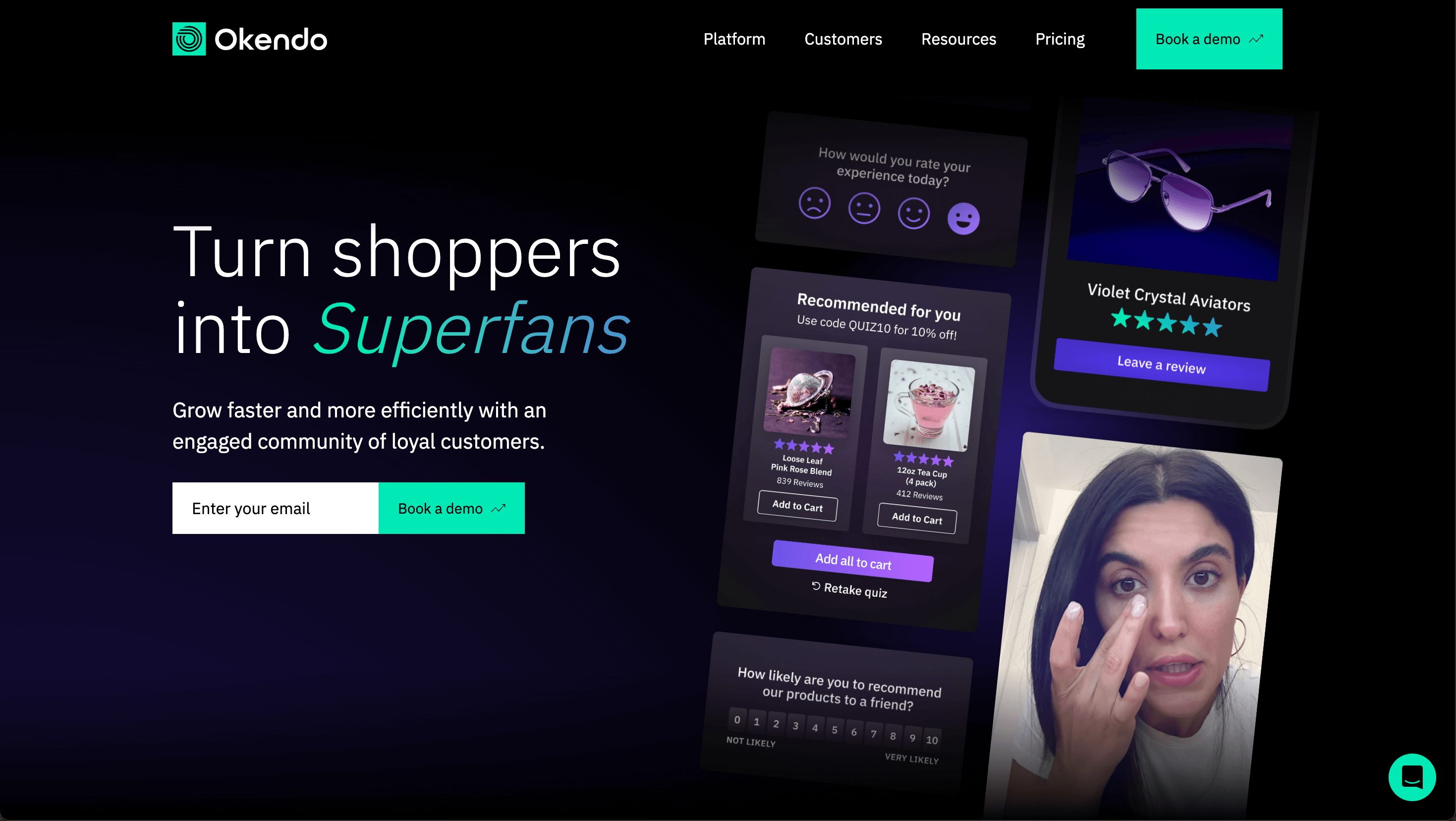 Okendo platform interface showing customer engagement and product recommendation tools