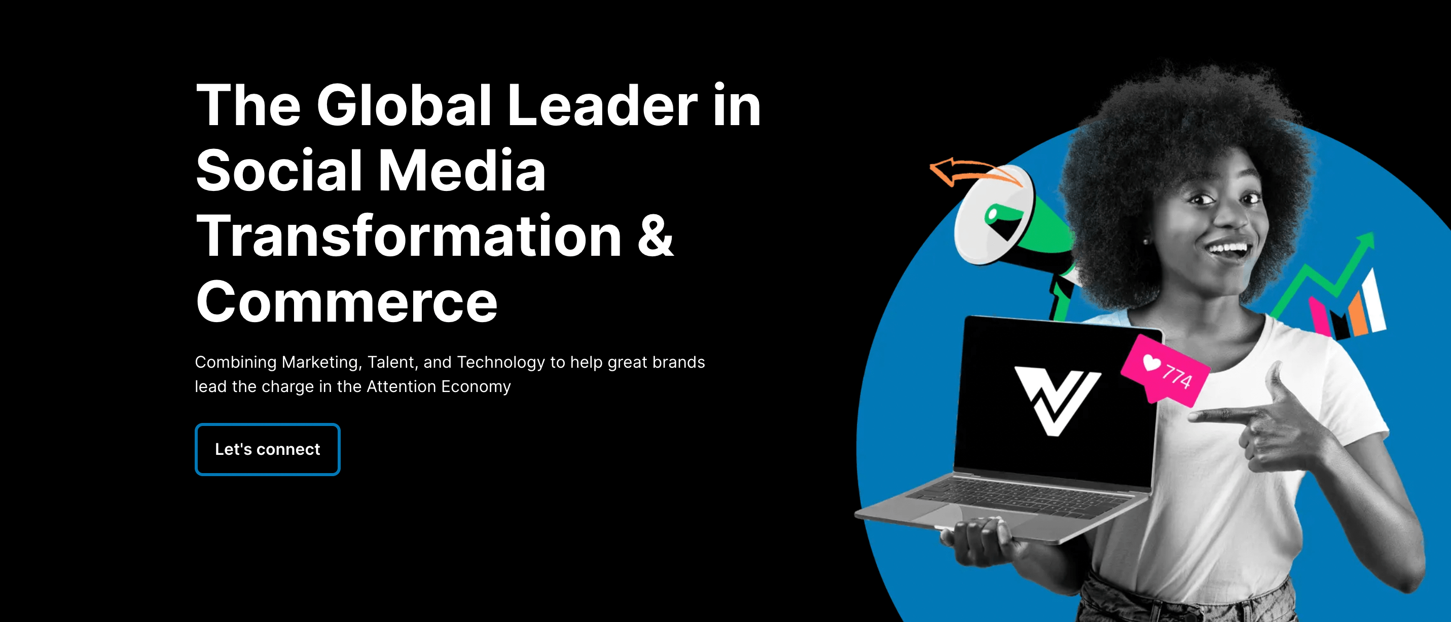 Smiling woman with laptop showcasing social media transformation and commerce