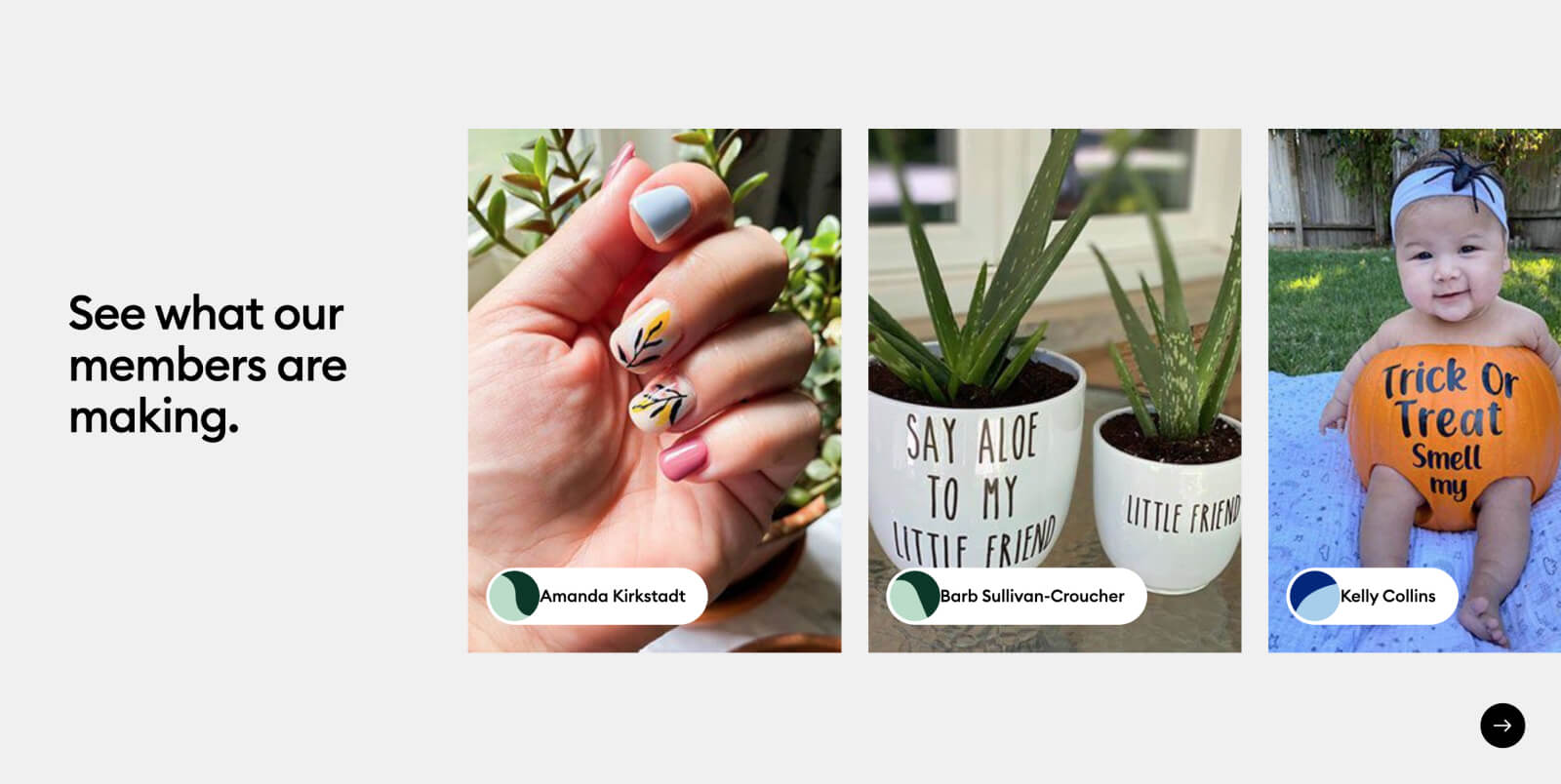 Collage of nail art, aloe plant, and baby in Halloween pumpkin costume