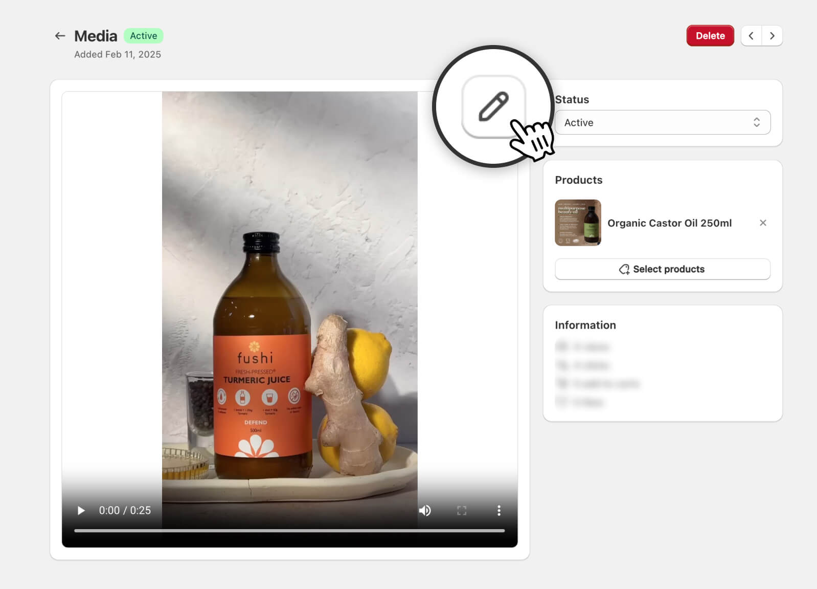 Fushi turmeric juice bottle with ginger and lemons on a surface