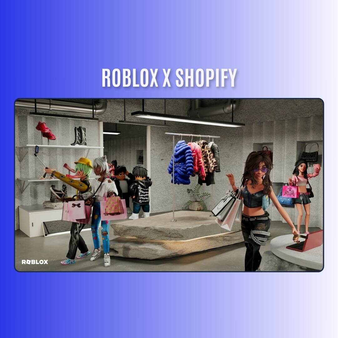 Roblox characters shopping in stylish virtual clothing store