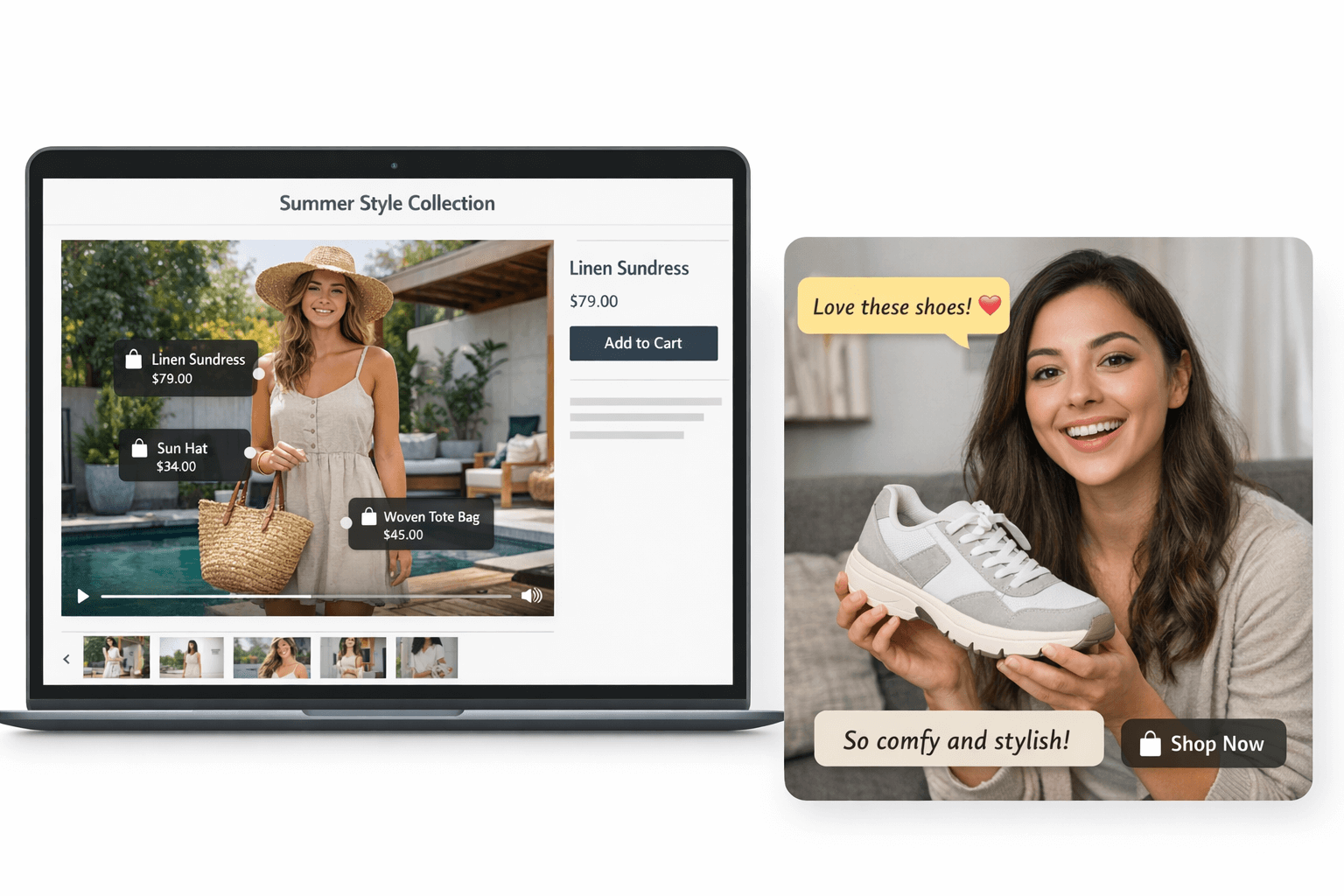 Examples of shoppable video on a laptop