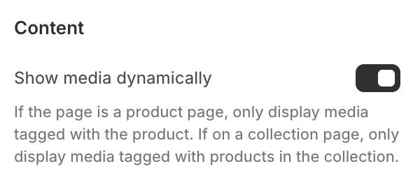 The toggle to show media dynamically inside hte Moast shoppable video appe