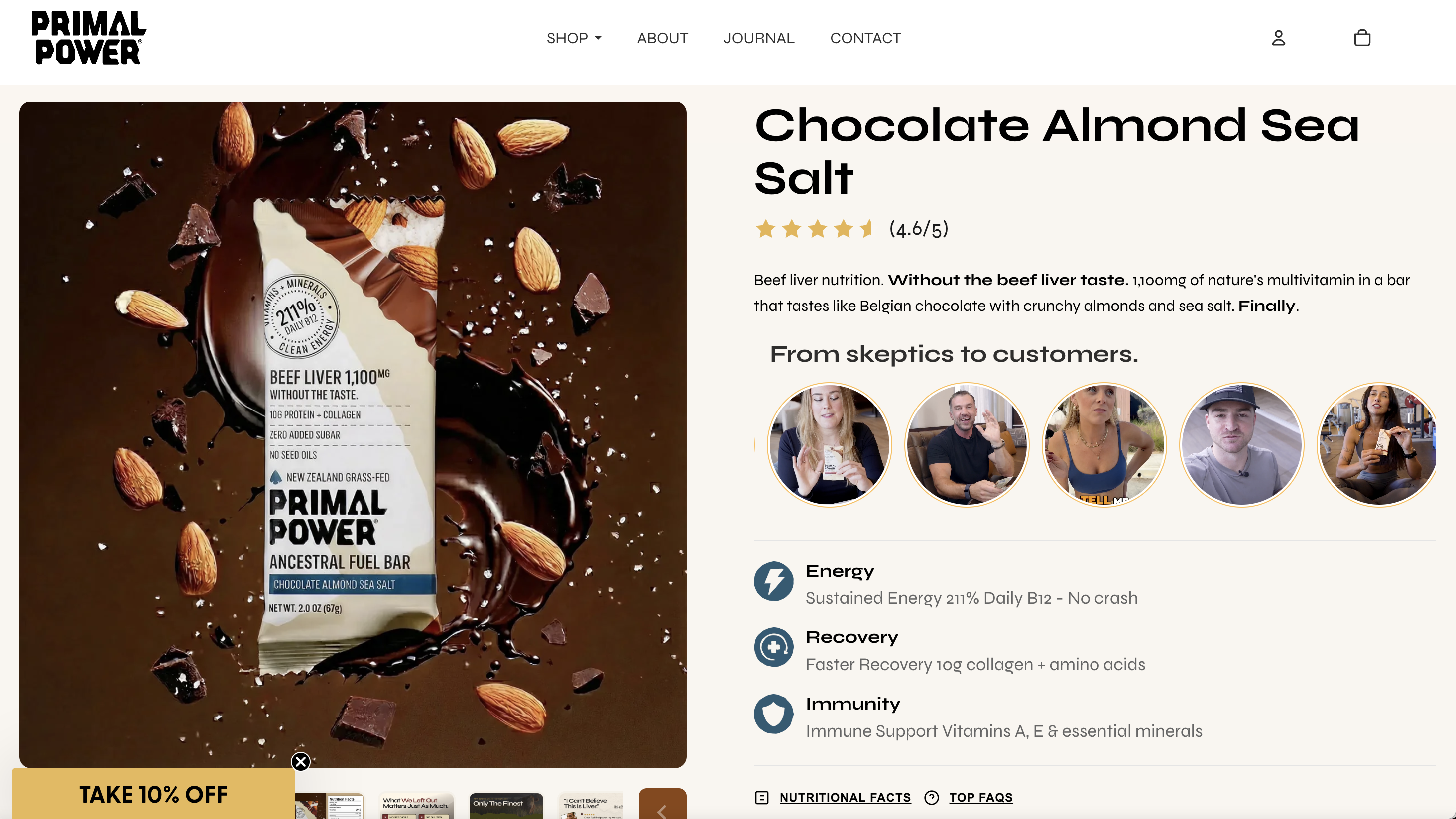 Primal Power shoppable videos on their product page