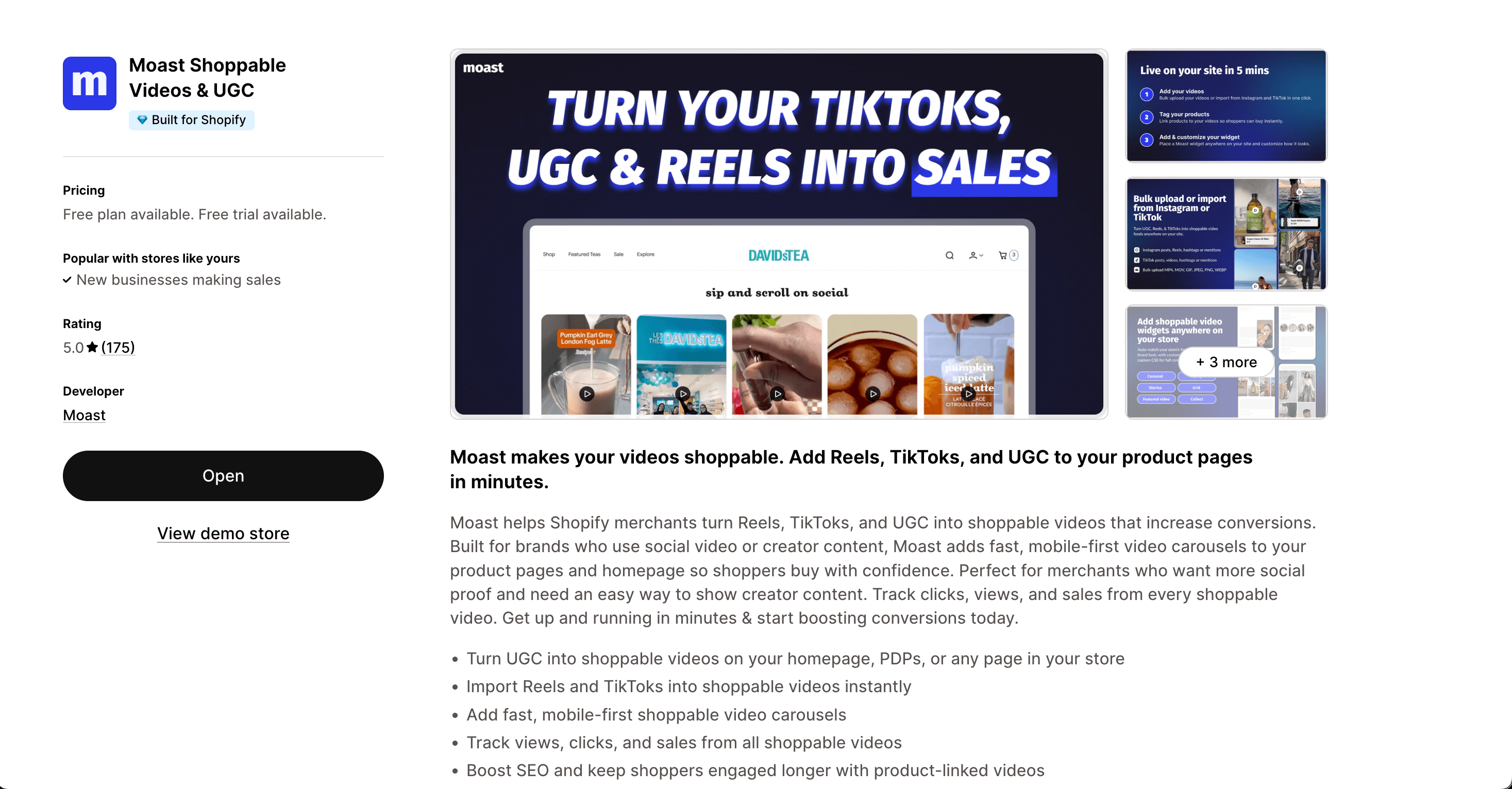Moast shoppable video shopify app