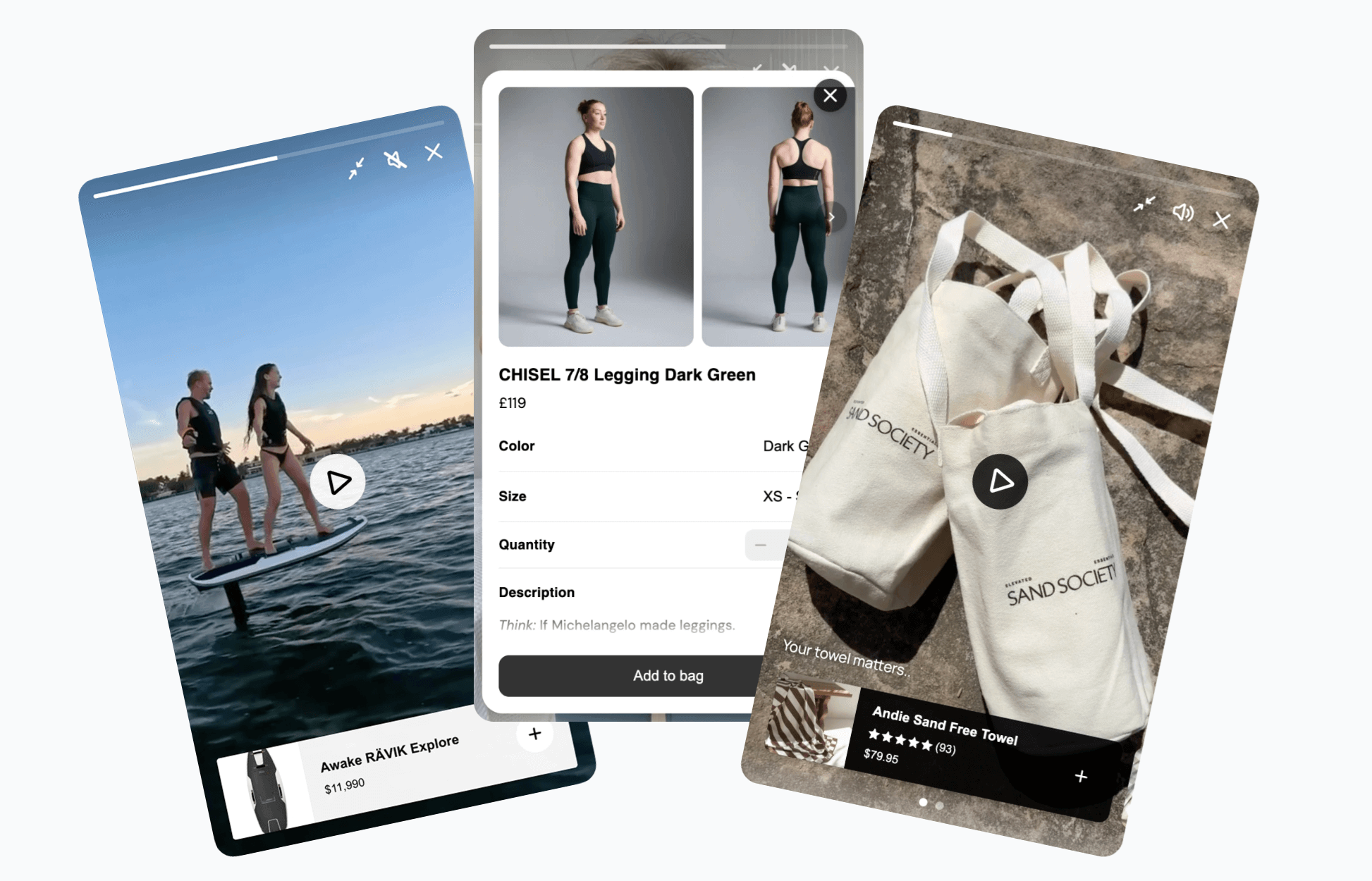 Examples of shoppable video carousels