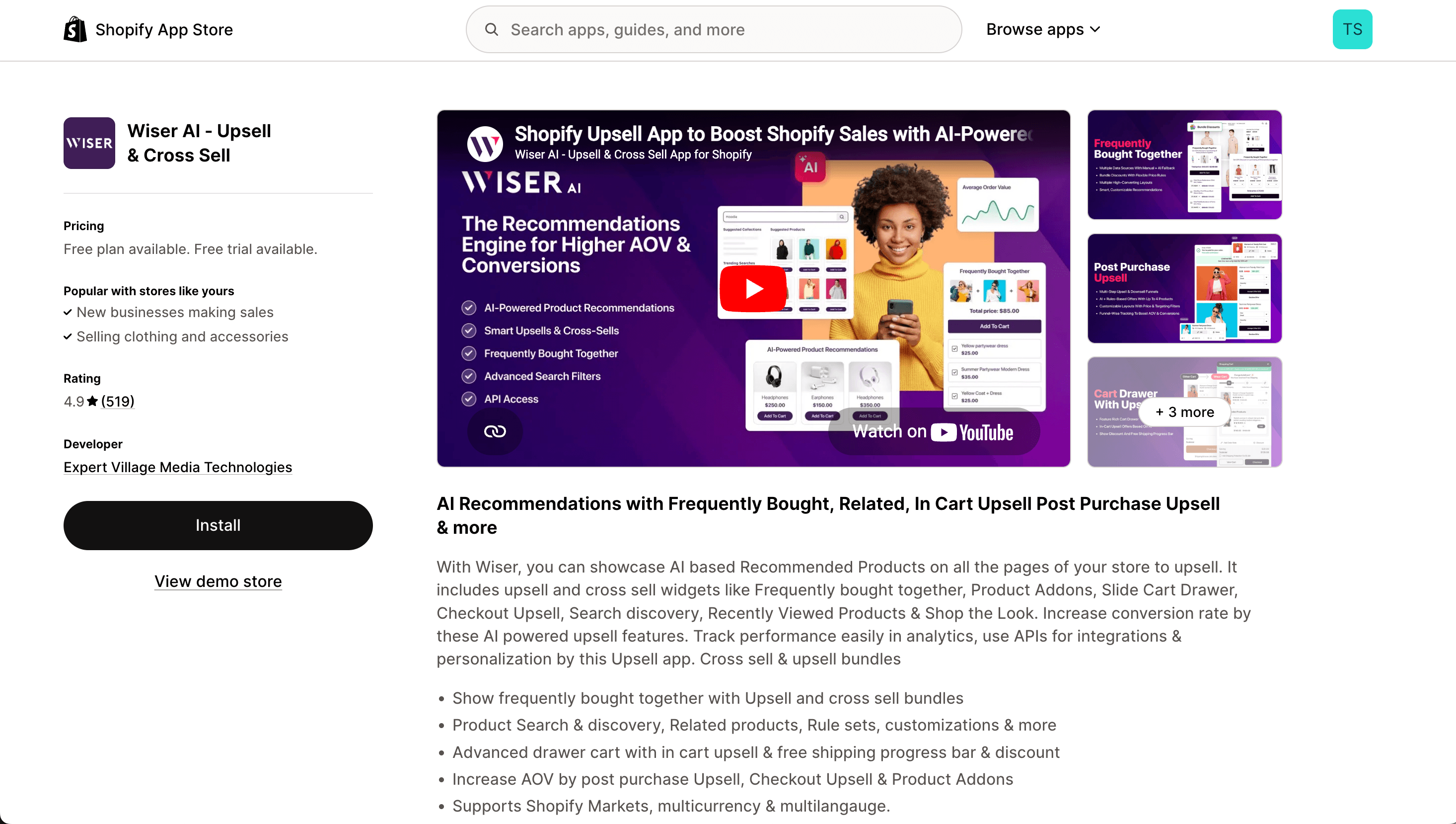 Wiser AI shopify app