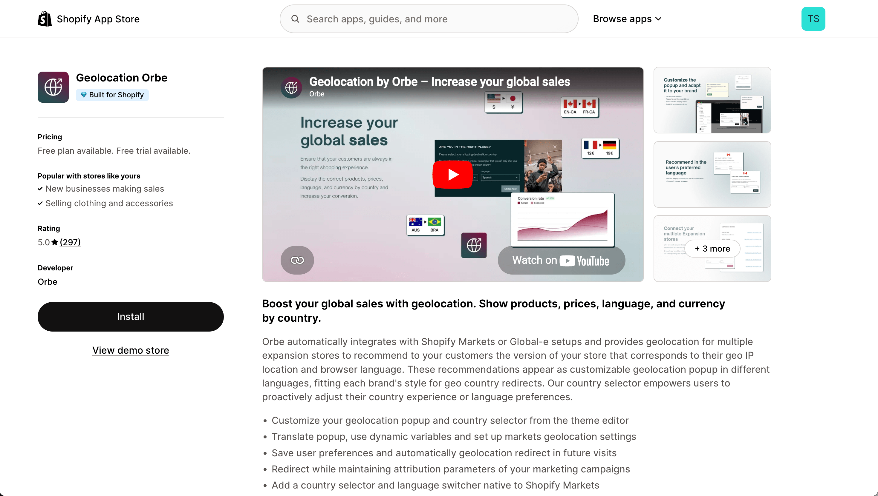 Geolocation Orbe Shopify app