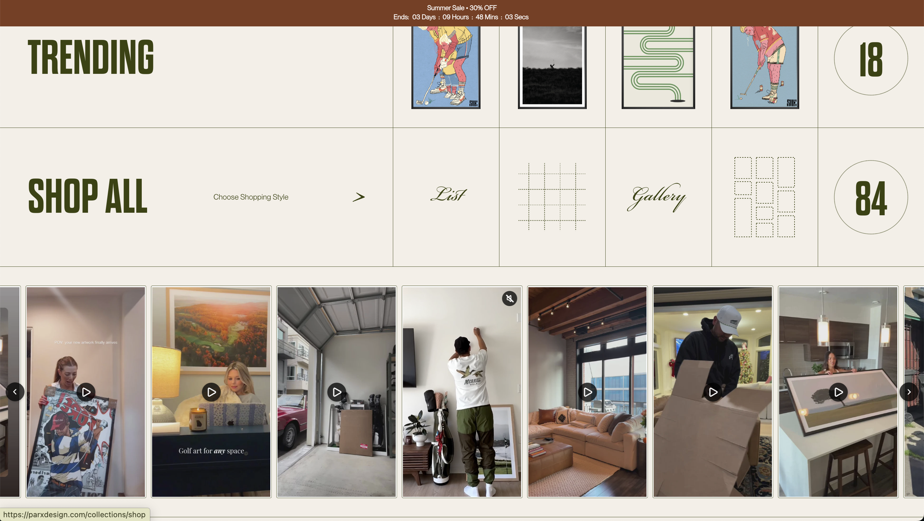 Par x Design shoppable video carousel setup on their Shopify store using Moast shoppable video app.