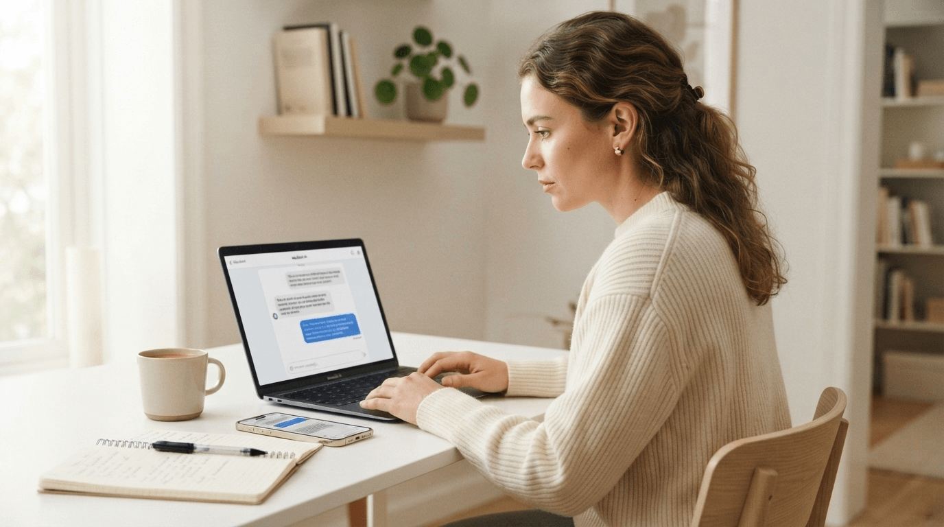 Marketer auditing their brand's AI visibility by searching in an AI chat interface to see if their Shopify brand gets recommended