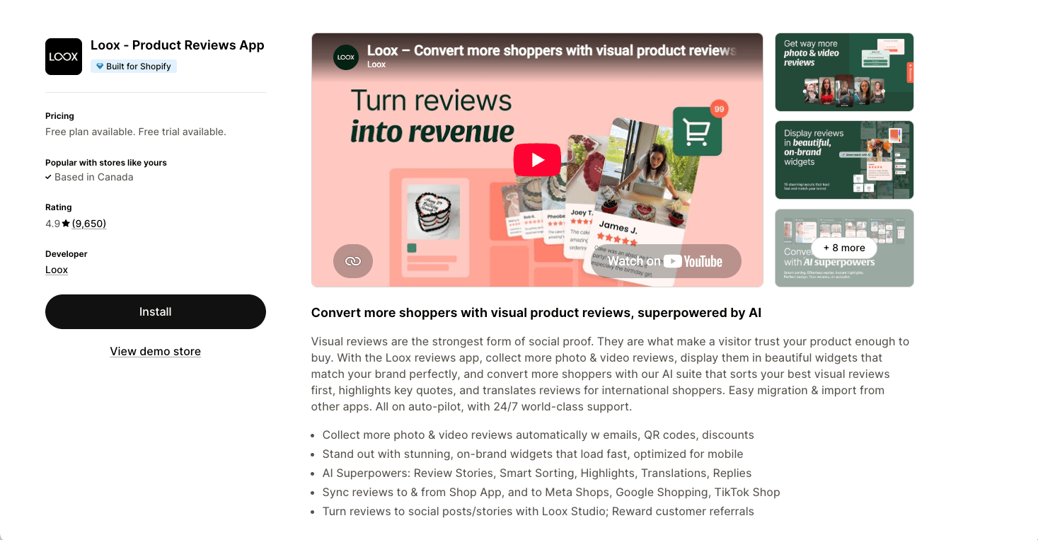 A screenshot of the Loox shoppable video app