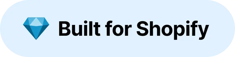 Blue diamond logo with "Built for Shopify" text on light background