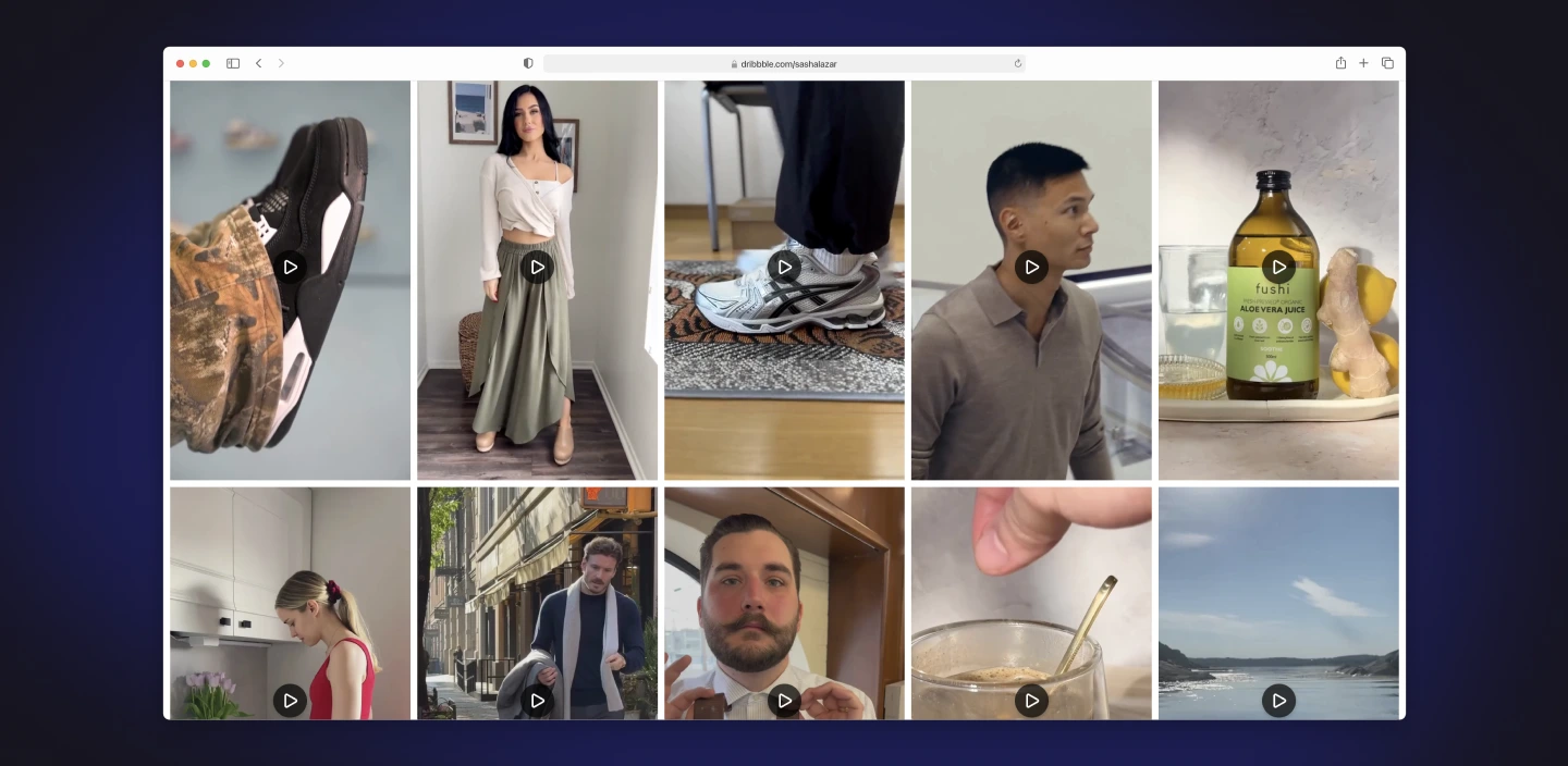 Grid of diverse lifestyle and product images showcasing fashion, shoes, and wellness