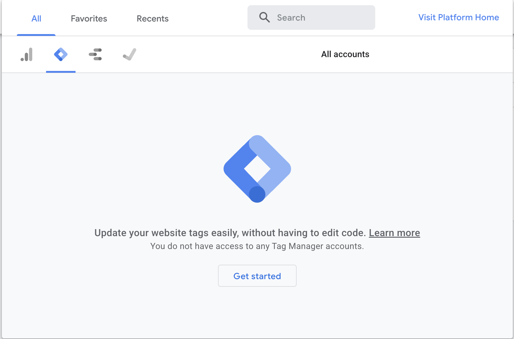 Google Tag Manager interface showing tag management dashboard