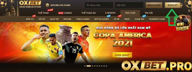 Chọn đăng ký sau khi truy cập link vào nhà cái OXBET