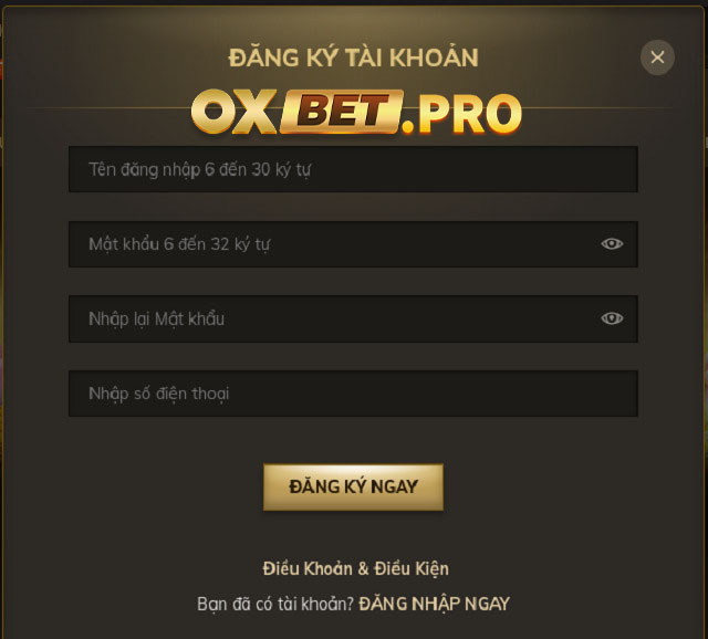 Thiết lập thông tin đăng ký OXBET