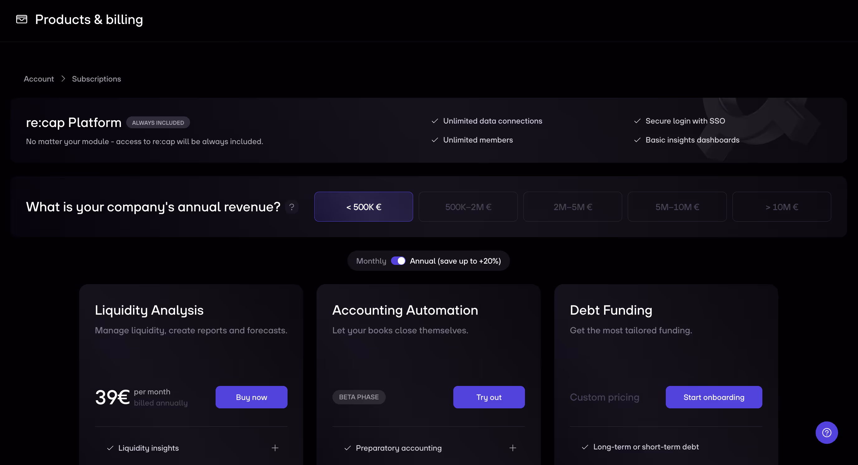 re:cap Help Center Plan ändern