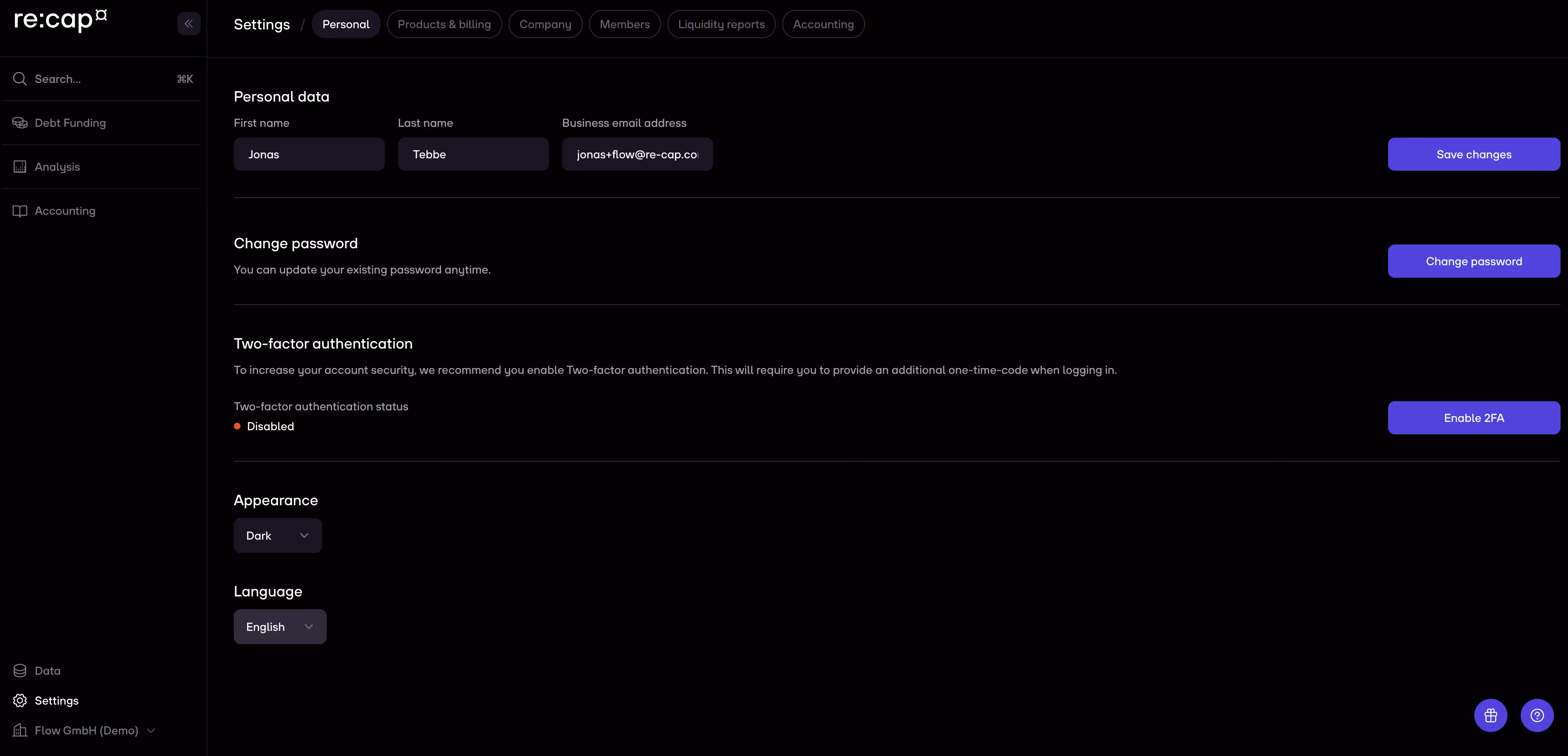 help center re:cap change language
