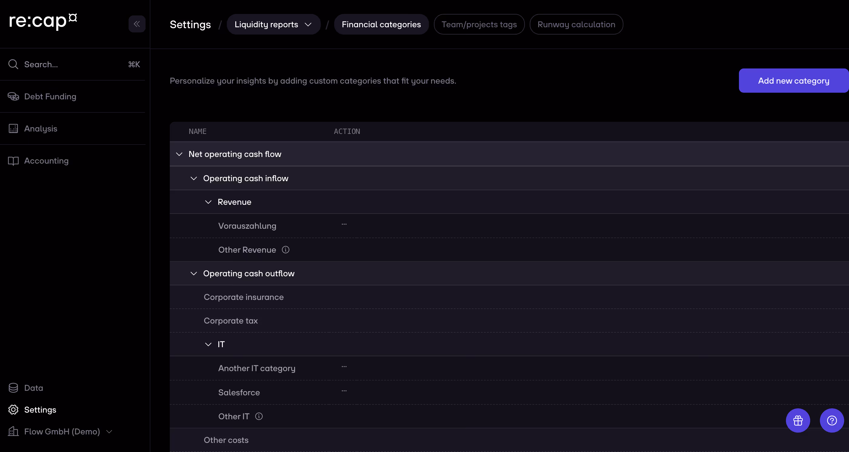 re:cap help center custom categories bank transactions