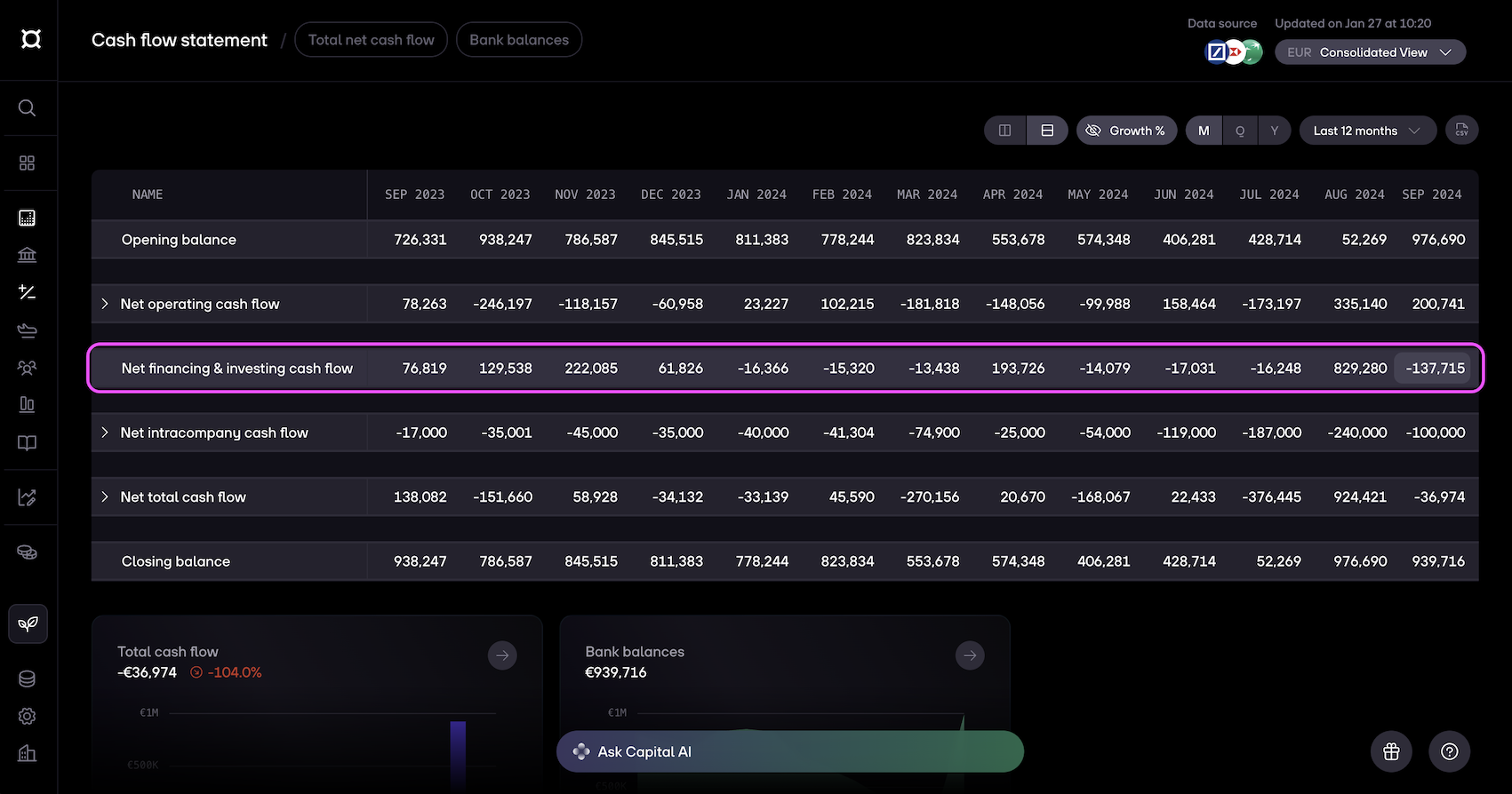 re:cap cash flow tagging