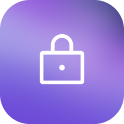 White padlock icon centered on a rounded purple gradient square background.
