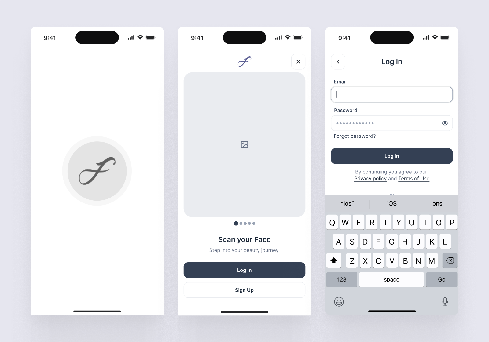 Forever Beauty skincare app overall screen flow — visual sitemap of onboarding, home, and skincare features