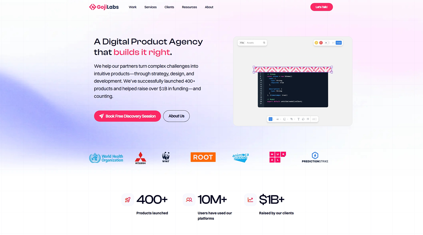 Visual representation of a digital product agency's website, emphasizing UX design, pricing, and collaboration with ANODA.