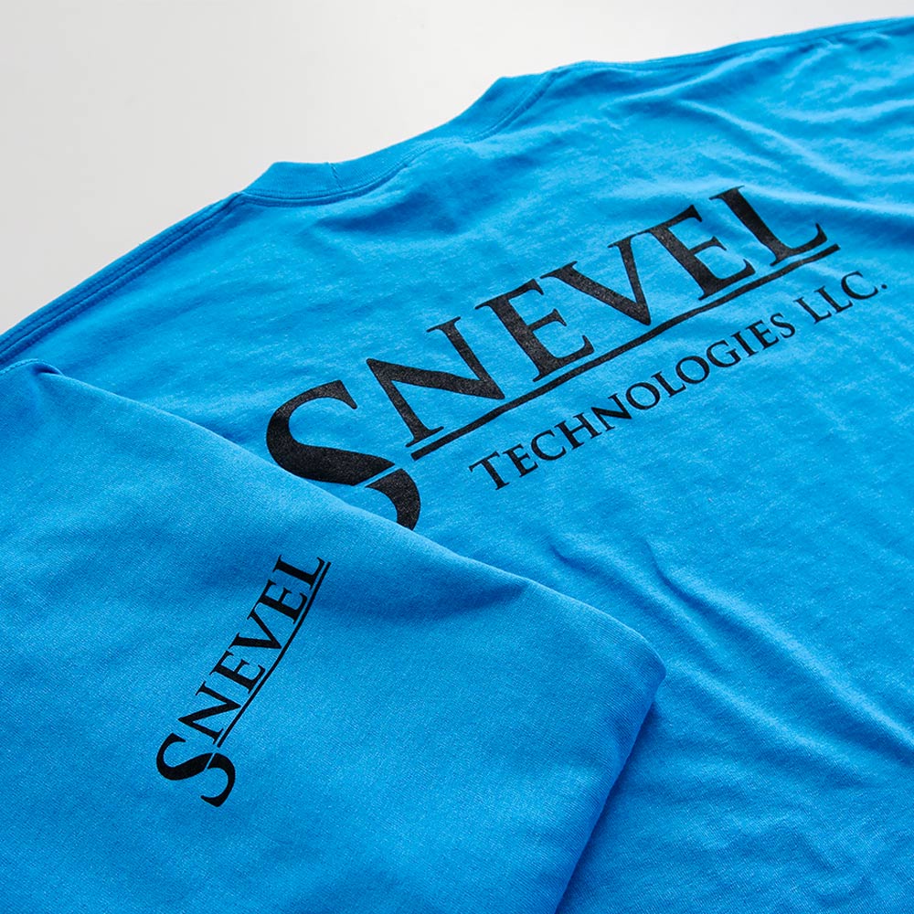 Blue t-shirt with black text reading 'Snevel Technologies LLC' 