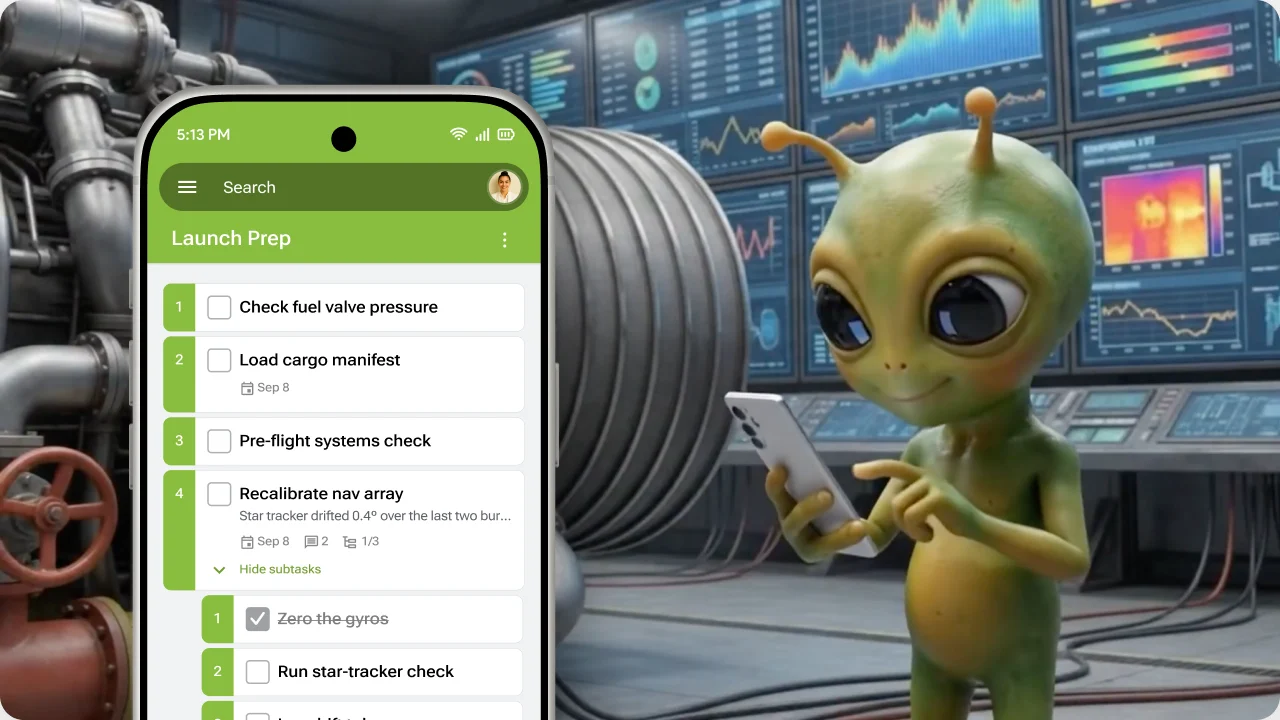 Watch the video: the redesigned GQueues app for Android, showing a Launch Prep task list