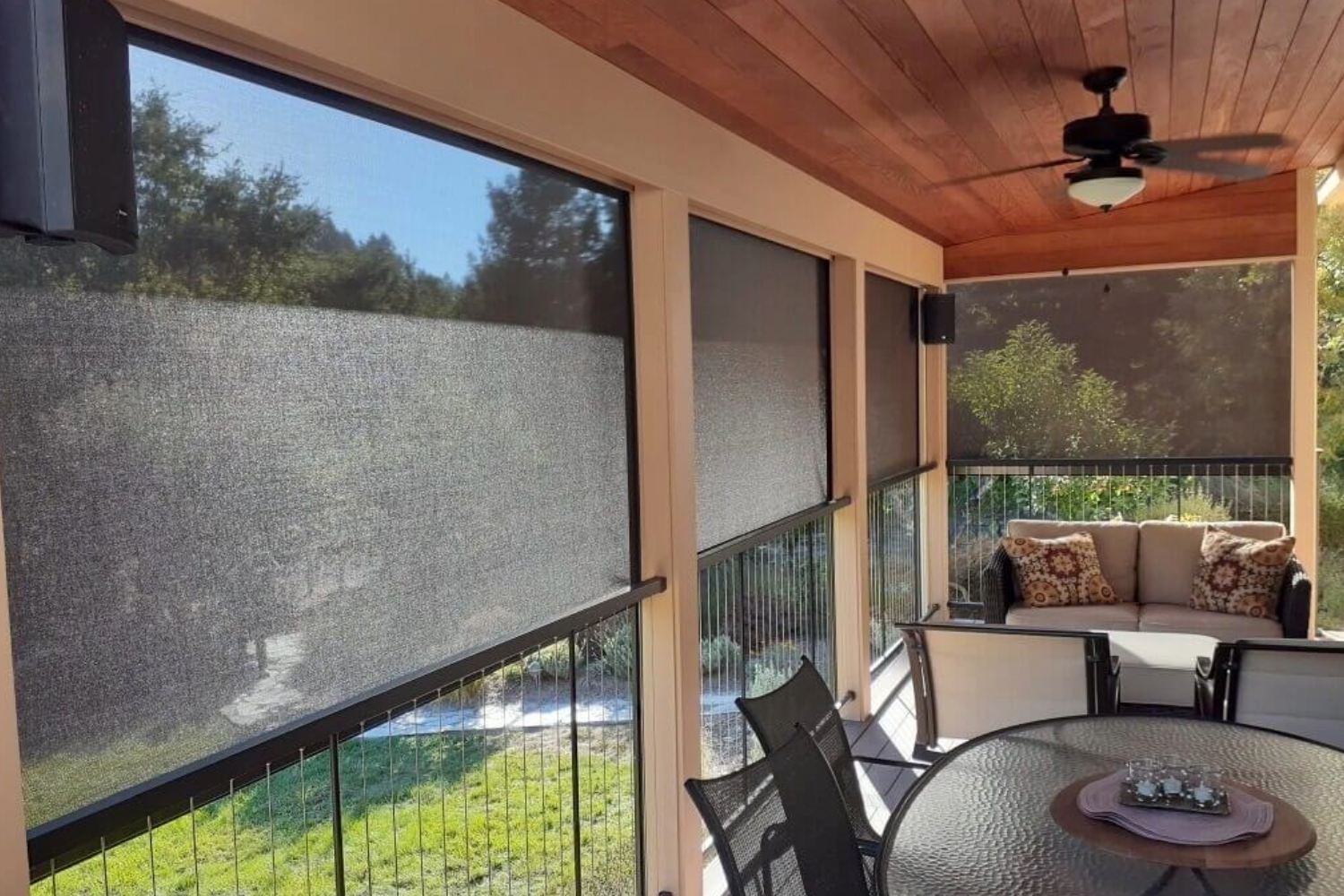 Motorized shades on a patio in Santa Rosa, CA.