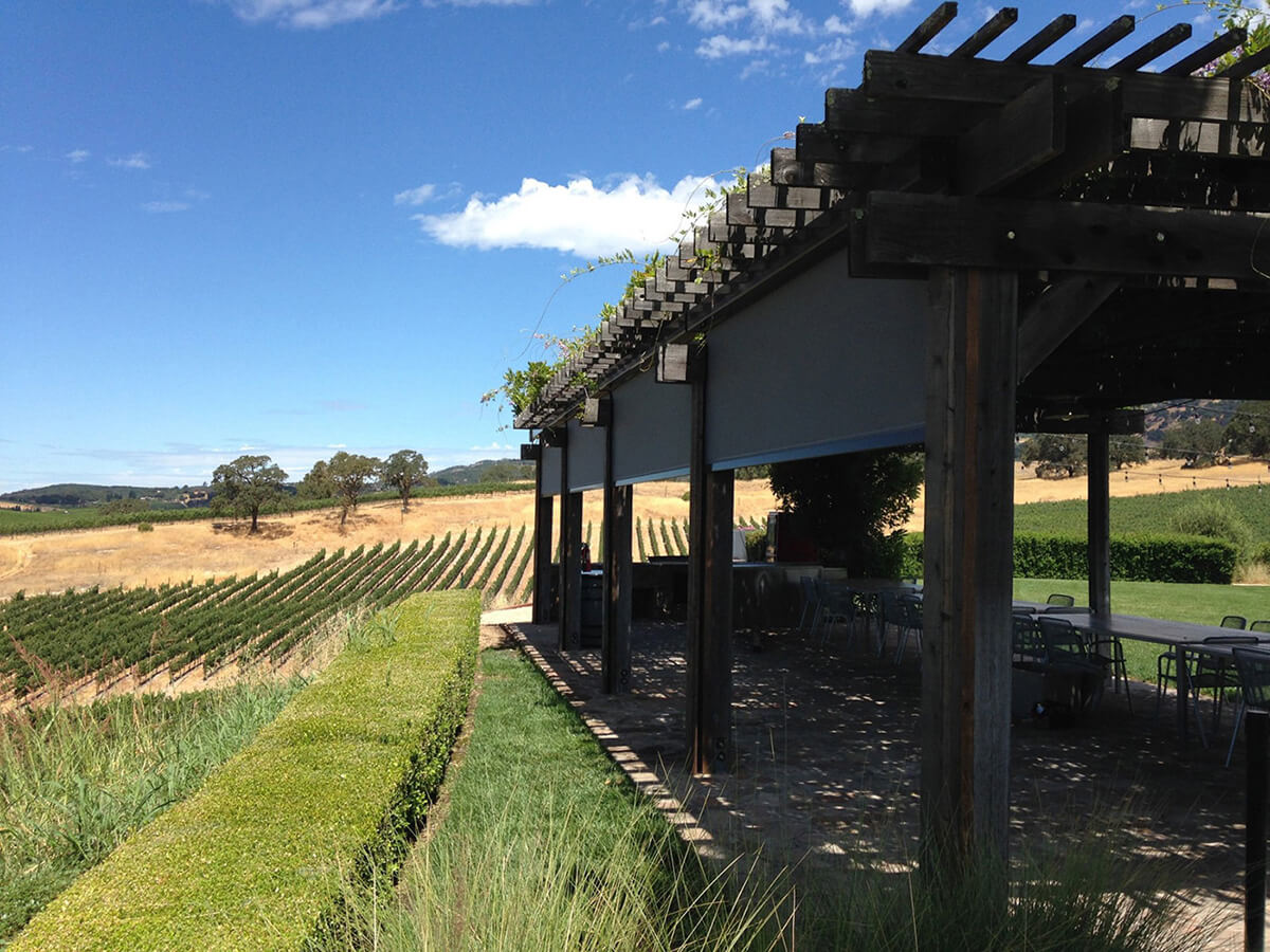 Vineyard pergola with shade screen, Santa Rosa.