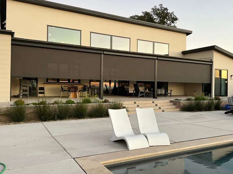 Patio with exterior solar screens.