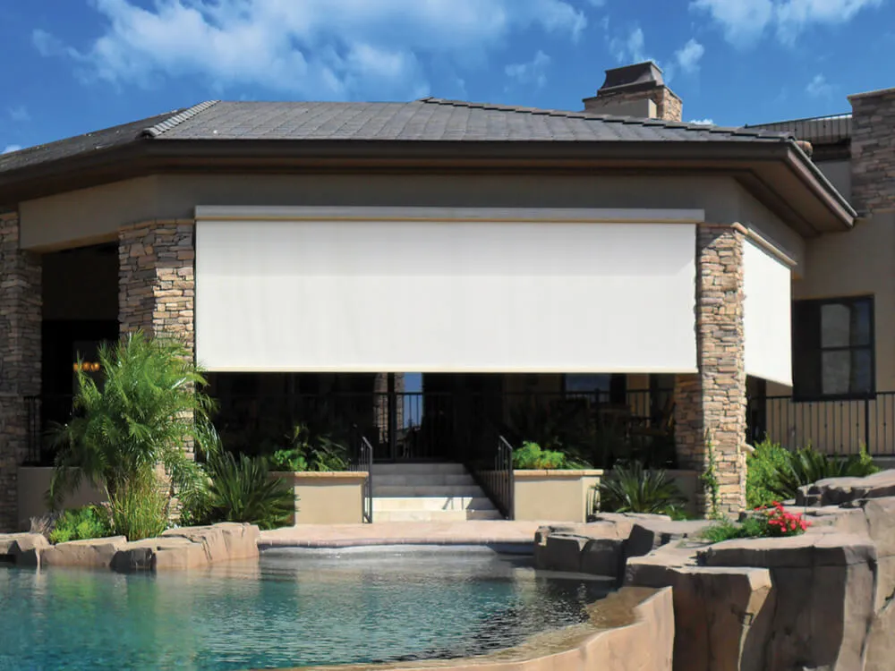 Outdoor solar screen on a patio.