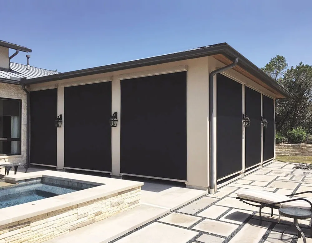 Exterior patio with black solar screens