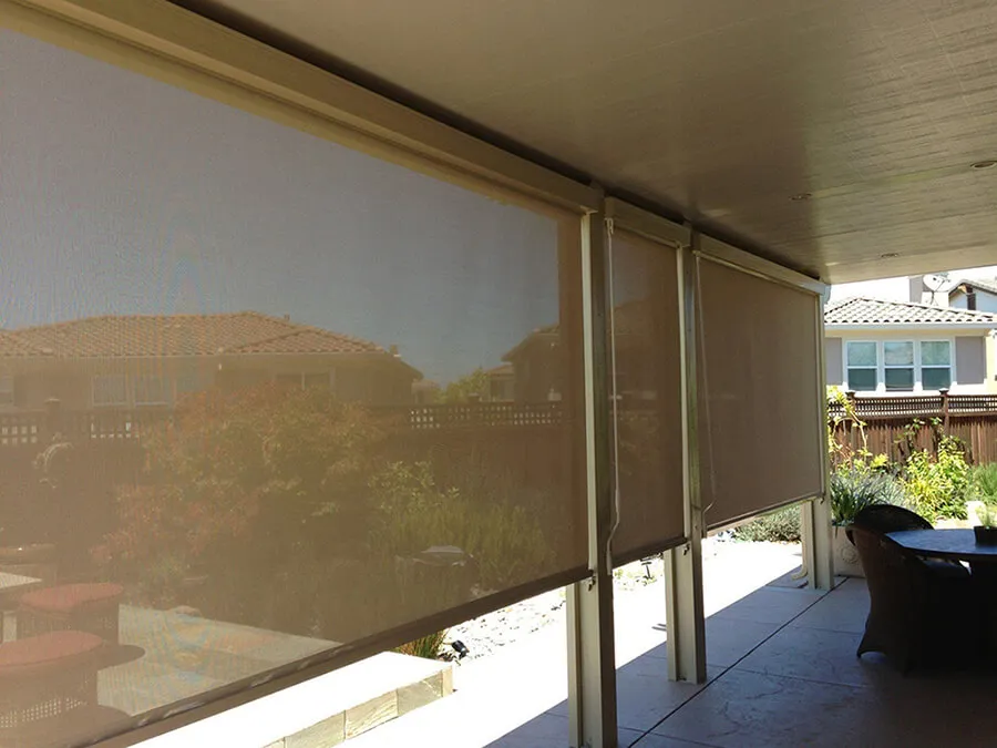 Patio with beige solar screens.