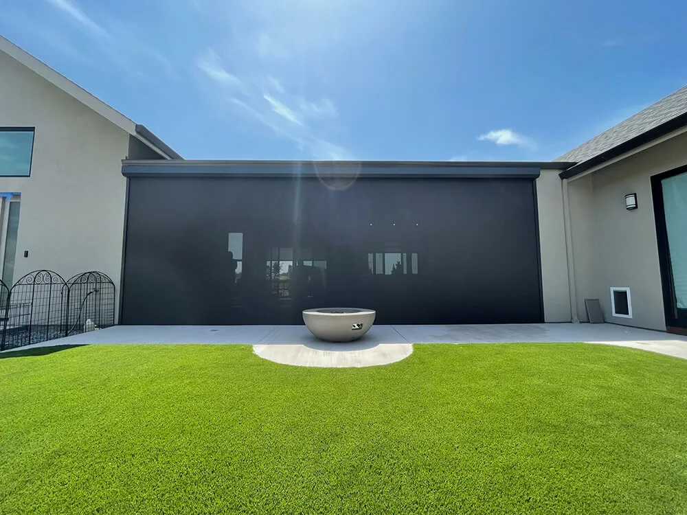 Patio with large solar screen, Santa Rosa, California.