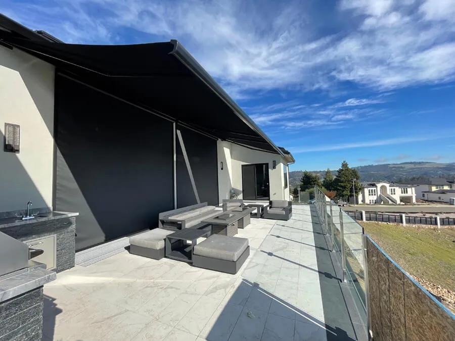 Modern patio with retractable awning in Santa Rosa, CA.