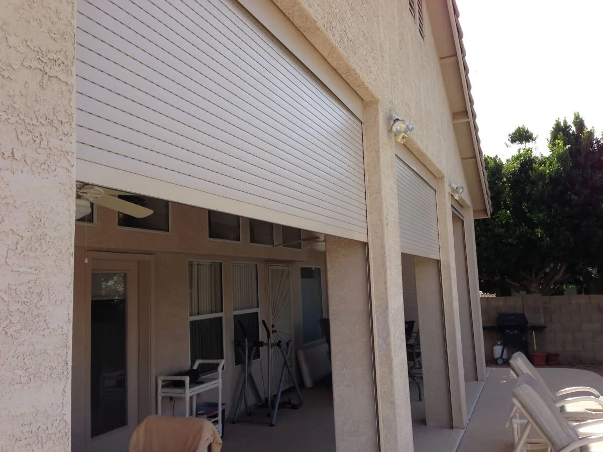 Rolling shutters on patio windows
