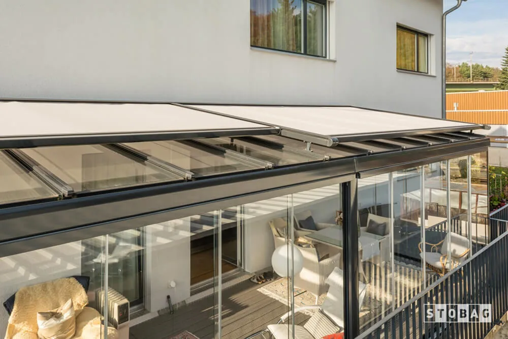 Retractable skylight cover on modern building